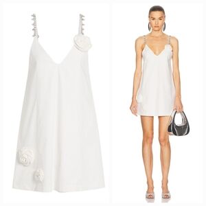 AREA Off-White Crystal Rosette Poplin Minidress Size M NWT